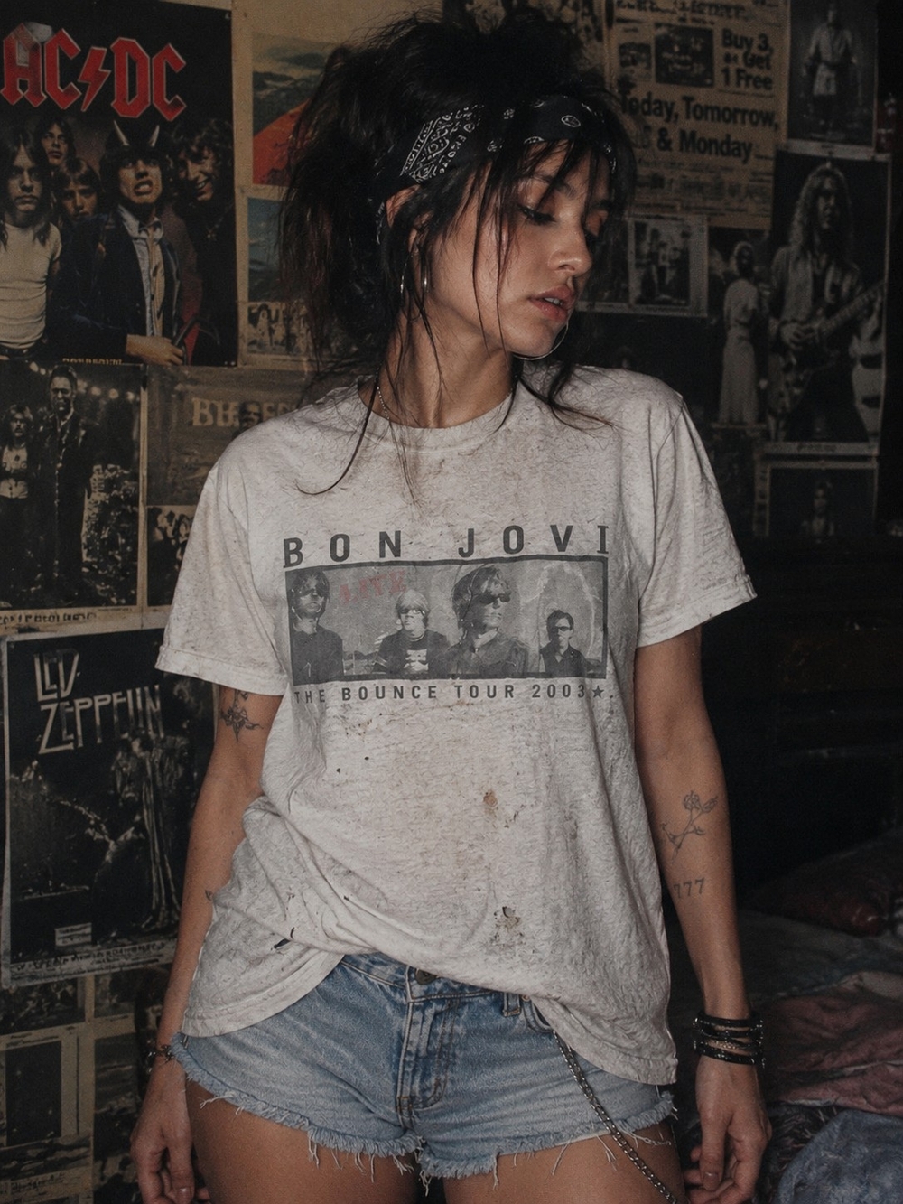 Vtg Bon Jovi 2003 Bounce Tour T-Shirt M Thrashed Distressed Band Tee Double Side